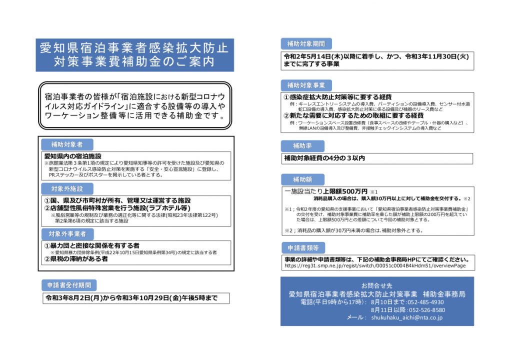 宿泊業補助金受付 愛知県